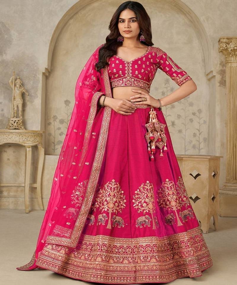 Embroidered Sequinned Semi Stitched Lehenga & Unstitched Blouse With Dupatta