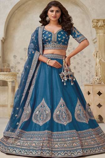 Embroidered Sequinned Semi Stitched Lehenga & Blouse With Dupatta