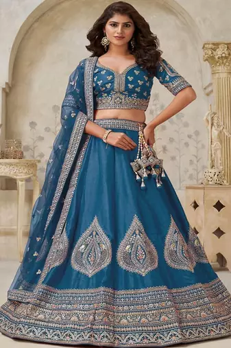 Embroidered Sequinned Semi Stitched Lehenga & Blouse With Dupatta