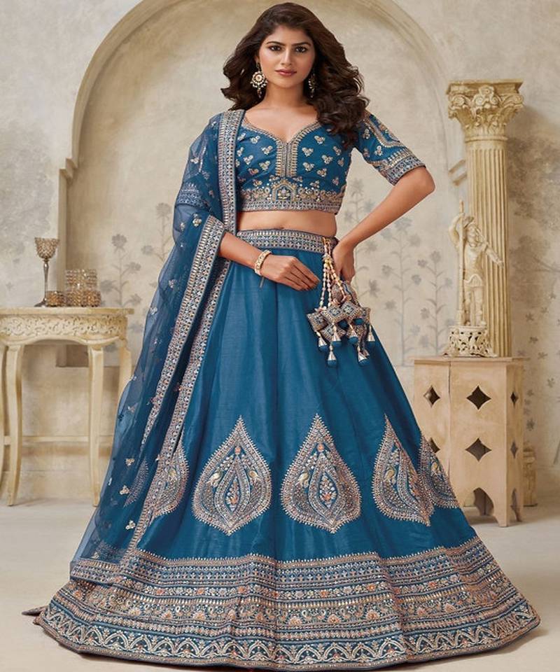 Embroidered Sequinned Semi Stitched Lehenga & Blouse With Dupatta