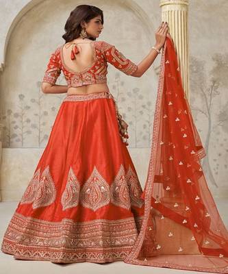 Embroidered Sequinned Semi Stitched Lehenga & Unstitched Blouse With Dupatta 2
