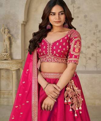 Embroidered Sequinned Semi Stitched Lehenga & Unstitched Blouse With Dupatta 3