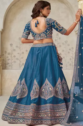 Embroidered Sequinned Semi Stitched Lehenga & Blouse With Dupatta