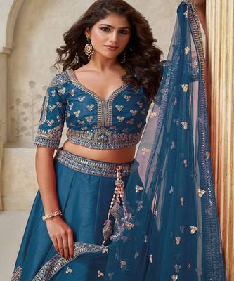 Embroidered Sequinned Semi Stitched Lehenga & Blouse With Dupatta 3