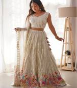 Embroidered Sequinned Semi Stitched Lehenga & Unstitched Blouse With Dupatta