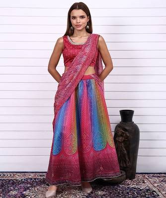 Bandhni Printed Sequins Ready to Wear Lehenga & Blouse With Dupatta 1