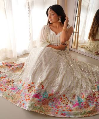Embroidered Sequinned Semi Stitched Lehenga & Unstitched Blouse With Dupatta 2