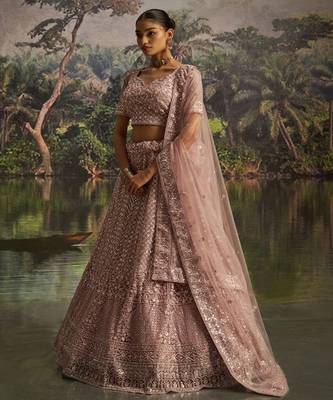 Embroidered Sequinned Semi Stitched Net Lehenga & Unstitched Blouse With Dupatta 3