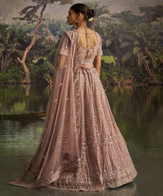 Embroidered Sequinned Semi Stitched Net Lehenga & Unstitched Blouse With Dupatta 4