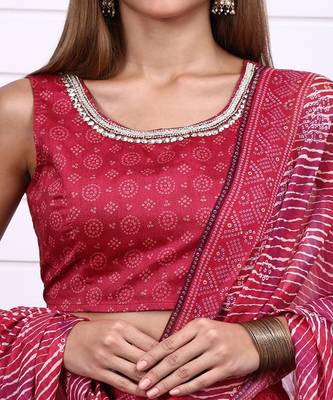 Bandhni Printed Sequins Ready to Wear Lehenga & Blouse With Dupatta 2