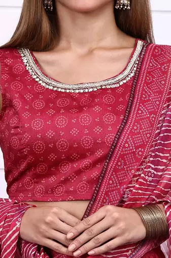 Bandhni Printed Sequins Ready to Wear Lehenga & Blouse With Dupatta