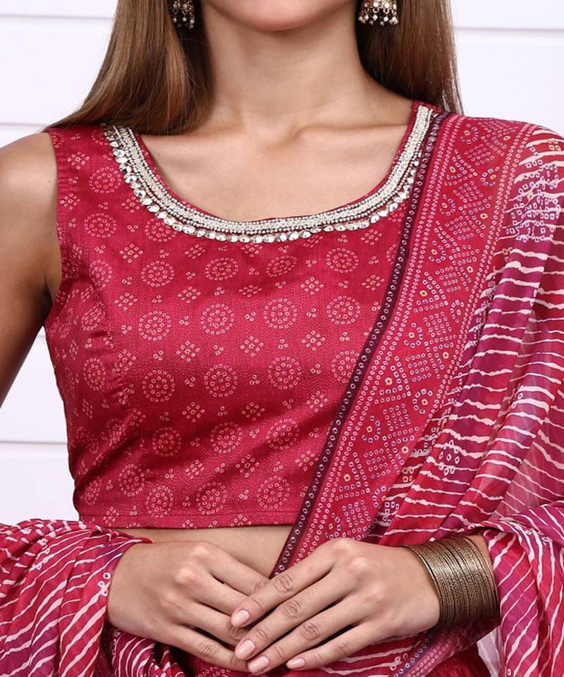 Bandhni Printed Sequins Ready to Wear Lehenga & Blouse With Dupatta