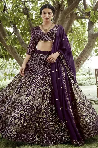 Embroidered Sequinned Semi Stitched Lehenga & Unstitched Blouse With Dupatta