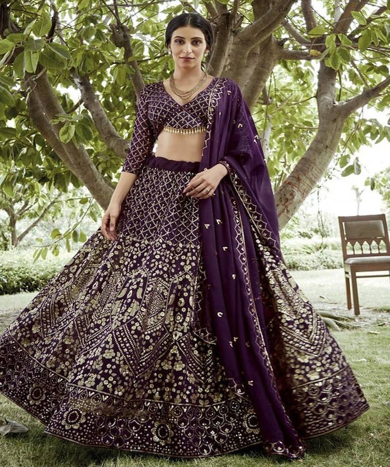 Embroidered Sequinned Semi Stitched Lehenga & Unstitched Blouse With Dupatta
