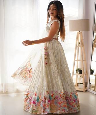 Embroidered Sequinned Semi Stitched Lehenga & Unstitched Blouse With Dupatta 4