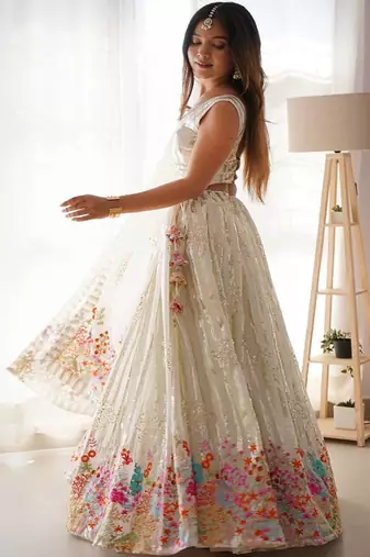 Embroidered Sequinned Semi Stitched Lehenga & Unstitched Blouse With Dupatta