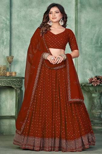 Embroidered Sequinned Semi Stitched Lehenga & Unstitched Blouse With Dupatta
