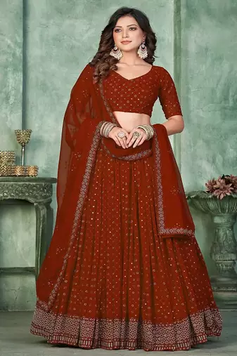 Embroidered Sequinned Semi Stitched Lehenga & Unstitched Blouse With Dupatta