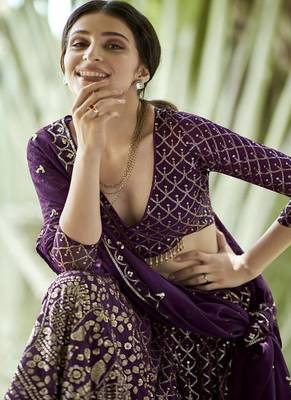 Embroidered Sequinned Semi Stitched Lehenga & Unstitched Blouse With Dupatta 2