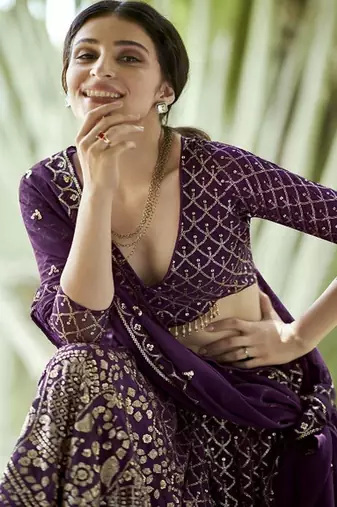 Embroidered Sequinned Semi Stitched Lehenga & Unstitched Blouse With Dupatta