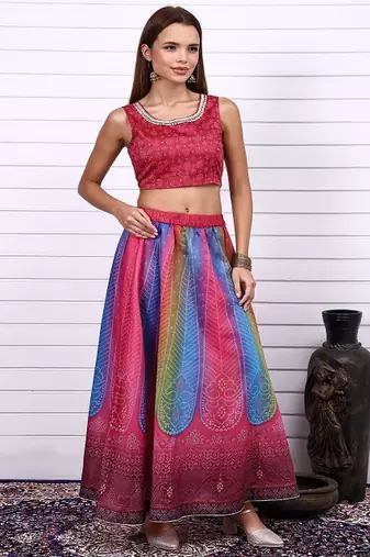 Bandhni Printed Sequins Ready to Wear Lehenga & Blouse With Dupatta