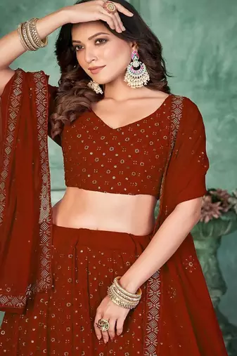 Embroidered Sequinned Semi Stitched Lehenga & Unstitched Blouse With Dupatta
