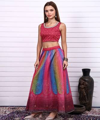 Bandhni Printed Sequins Ready to Wear Lehenga & Blouse With Dupatta 4