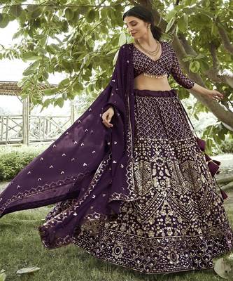 Embroidered Sequinned Semi Stitched Lehenga & Unstitched Blouse With Dupatta 3