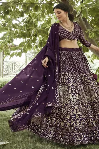 Embroidered Sequinned Semi Stitched Lehenga & Unstitched Blouse With Dupatta