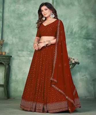 Embroidered Sequinned Semi Stitched Lehenga & Unstitched Blouse With Dupatta 3
