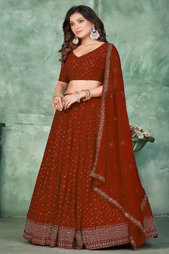 Embroidered Sequinned Semi Stitched Lehenga & Unstitched Blouse With Dupatta