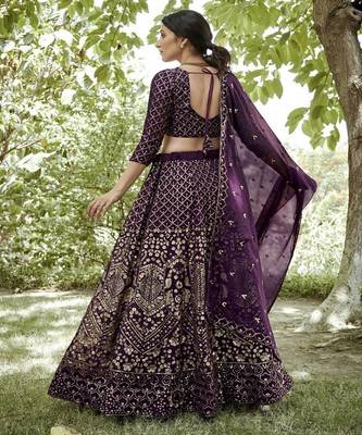 Embroidered Sequinned Semi Stitched Lehenga & Unstitched Blouse With Dupatta 4
