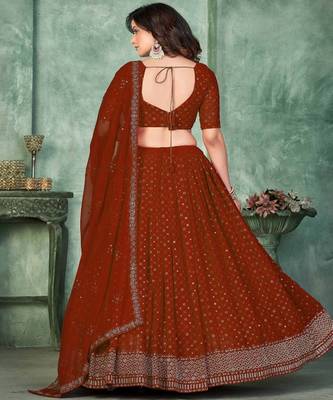Embroidered Sequinned Semi Stitched Lehenga & Unstitched Blouse With Dupatta 4