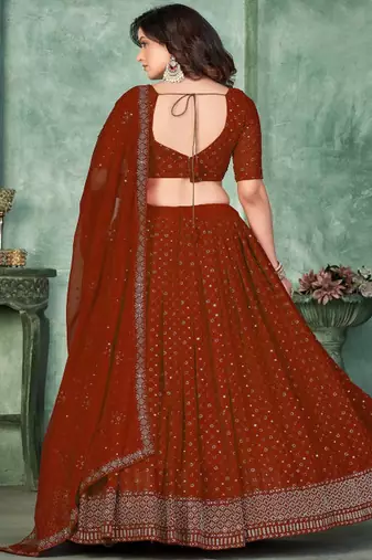 Embroidered Sequinned Semi Stitched Lehenga & Unstitched Blouse With Dupatta