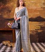 Blue elegance tussar silk printed saree with unstitched blouse