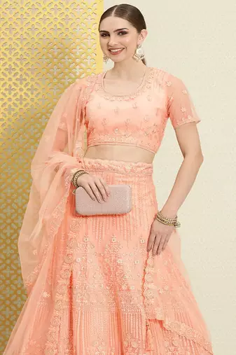 Women Jashn Sequinned Embroidered Stitched Lehenga & Blouse With Dupatta