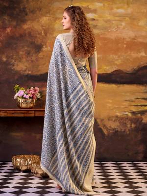 Blue elegance tussar silk printed saree with unstitched blouse 4