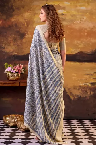 Blue elegance tussar silk printed saree with unstitched blouse