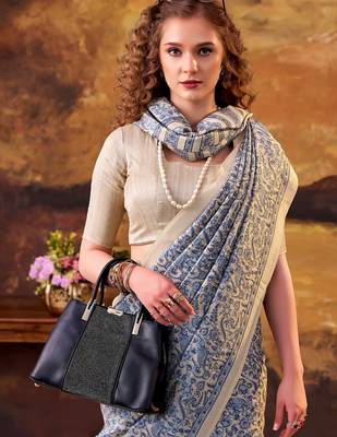 Blue elegance tussar silk printed saree with unstitched blouse 5