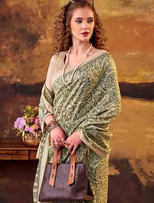 Green elegance tussar silk printed saree with unstitched blouse 4