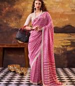 Pink elegance tussar silk printed saree with unstitched blouse