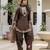 Chocolate brown embroidered japan satin stitched kurti set with dupatta & patiyala pant