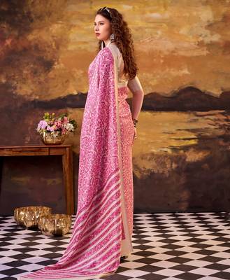 Pink elegance tussar silk printed saree with unstitched blouse 4