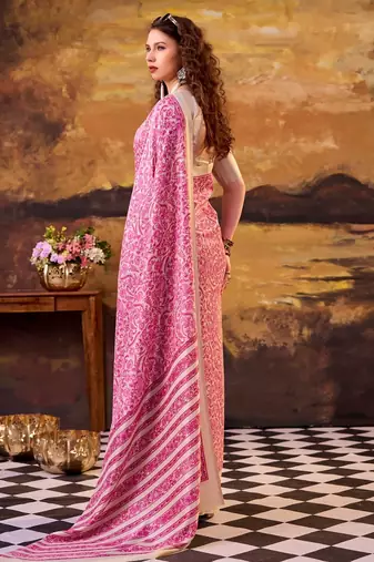 Pink elegance tussar silk printed saree with unstitched blouse