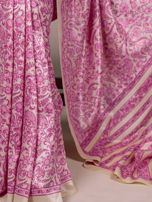 Pink elegance tussar silk printed saree with unstitched blouse 5