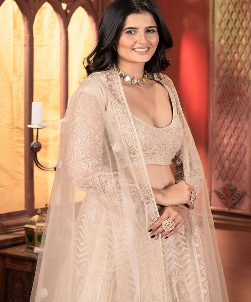 Embroidered Sequinned Semi Stitched Net Lehenga & Unstitched Blouse With Dupatta