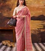 Salmon elegance tussar silk printed saree with unstitched blouse