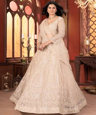 Embroidered Sequinned Semi Stitched Net Lehenga & Unstitched Blouse With Dupatta 3