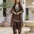 Chocolate brown embroidered japan satin stitched kurti set with dupatta & patiyala pant