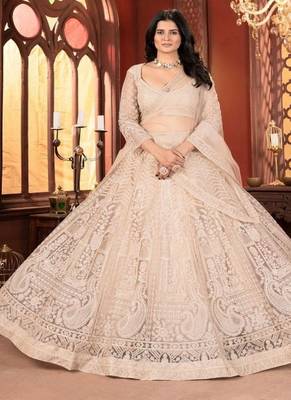 Embroidered Sequinned Semi Stitched Net Lehenga & Unstitched Blouse With Dupatta 4